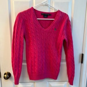 Ralph Lauren Sport Pink V neck Polo Sweater. Size Medium.